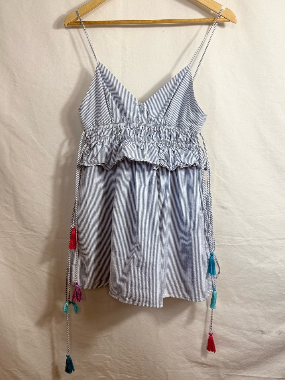 Zara Striped Smocked Mini Romper festival/boho 100% Cotton with Pockets - Picture 3 of 5